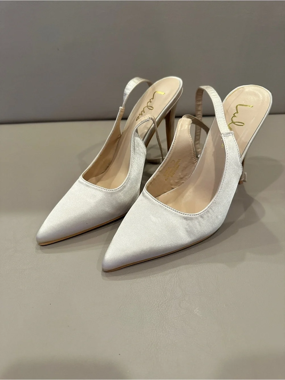 Lulu's White Satin Slingback Pointed Heels